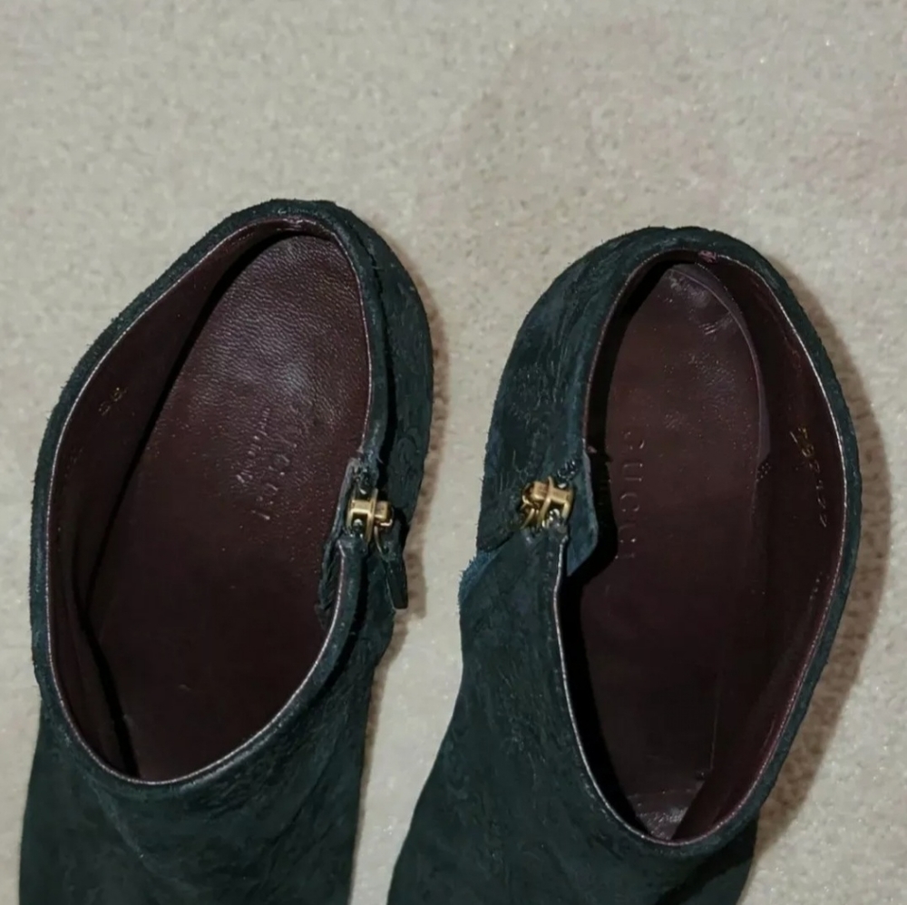 GUCCI Suede Brocade Black Ankle Boots 6 - Picture 7 of 8